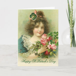 Cartes Pour Fêtes Annuelles Petite Rose, Shamrock / Vielle Bénédiction Irlanda