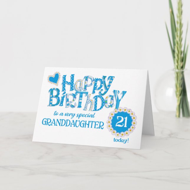 Cartes Pour Fêtes Annuelles Petites-filles 21e Anniversaire Daisies Word Art C (Devant)