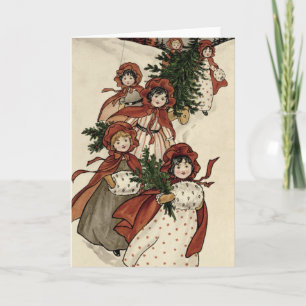 Cartes Pour Fêtes Annuelles Petites filles avec Holly et l'arbre de Noël