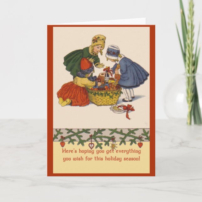 Cartes Pour Fêtes Annuelles Petites filles et boîte de cadeaux Art de Vacances (Devant)