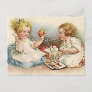 Cartes Pour Fêtes Annuelles Petites Filles vintages Colorant Les Oeufs De Pâqu