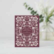 Petits botaniques d'hiver en bois gravé rouge fonc