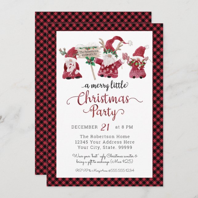 Cartes Pour Fêtes Annuelles Petits Gnomes Renne Joyeuse Petite Fête de Noël (Devant / Derrière)