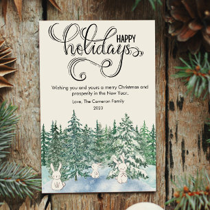 Cartes Pour Fêtes Annuelles Petits Lapins Bois Amoureux des Animaux Noël Plat