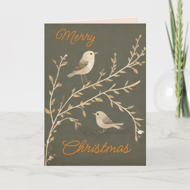 Cartes Pour Fêtes Annuelles Petits oiseaux en Branche - Voeux de Noël (Devant)