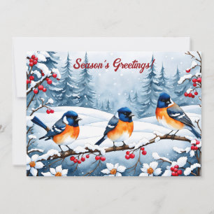 Cartes Pour Fêtes Annuelles Petits Songbirds dans un paysage enneigé Noël