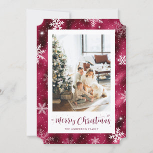 Cartes Pour Fêtes Annuelles Pétrole rouge neigeux photo Joyeux Noël