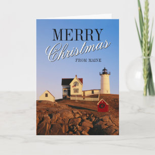 Cartes Pour Fêtes Annuelles Phare au coucher du soleil avec décorations de No