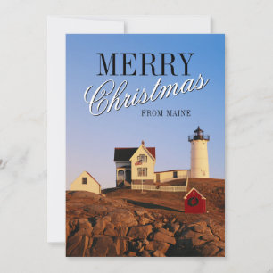 Cartes Pour Fêtes Annuelles Phare au coucher du soleil avec décorations de No