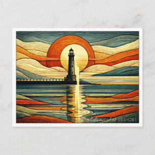 Cartes Pour Fêtes Annuelles Phare au coucher du soleil, réflexion Art Déco