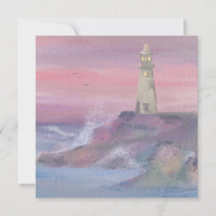 Cartes Pour Fêtes Annuelles Phare Côtier Bluff Avec Ciel Rose