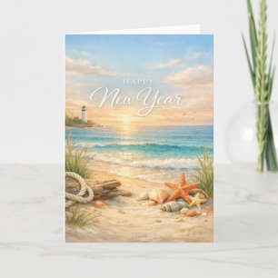 Cartes Pour Fêtes Annuelles Phare côtier paisible du Nouvel An