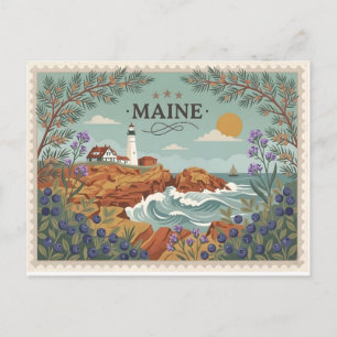 Cartes Pour Fêtes Annuelles Phare côtier vintage de l'État du Maine