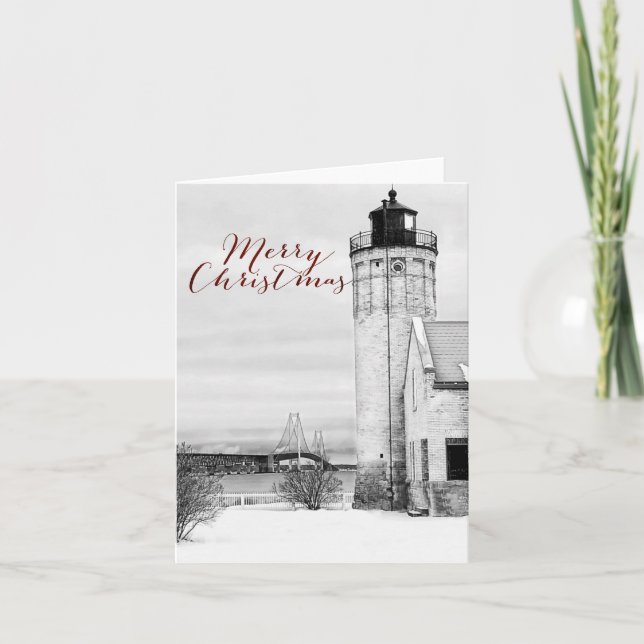 Cartes Pour Fêtes Annuelles Phare du pont Mackinac Mackinaw Noël (Devant)