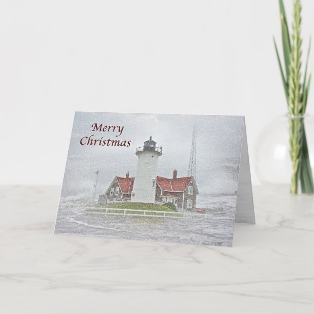 Cartes Pour Fêtes Annuelles Phare en neige Joyeux Noël (Devant)