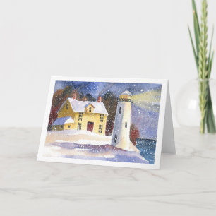 Cartes Pour Fêtes Annuelles Phare hivernal enneigé