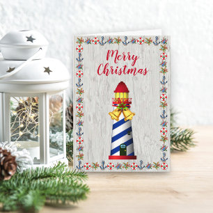 Cartes Pour Fêtes Annuelles Phare Nautique de bois flotté de Noël