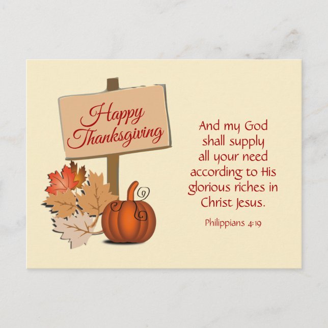 Cartes Pour Fêtes Annuelles PHIL 4:19 Mon Dieu Apportera | BON THANKSGIVING (Devant)