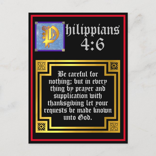 Cartes Pour Fêtes Annuelles Philippiens 4:6 Lettre éclairée Verse de la Bible (Devant)
