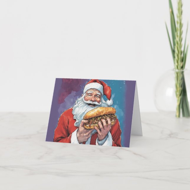 Cartes Pour Fêtes Annuelles Philly Noël avec Père Noël manger cheesestead (Devant)