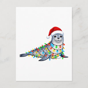 Cartes Pour Fêtes Annuelles Phoque de fête recouvert de lumières de Noël