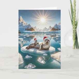 Cartes Pour Fêtes Annuelles Phoque de Noël et Coupe sur glace