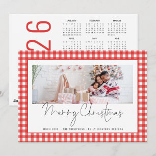 Cartes Pour Fêtes Annuelles Photo 2026 Calendrier Rouge En vichy Joyeux Noël