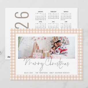 Cartes Pour Fêtes Annuelles Photo 2026 crème Calendrier En vichy Joyeux Noël