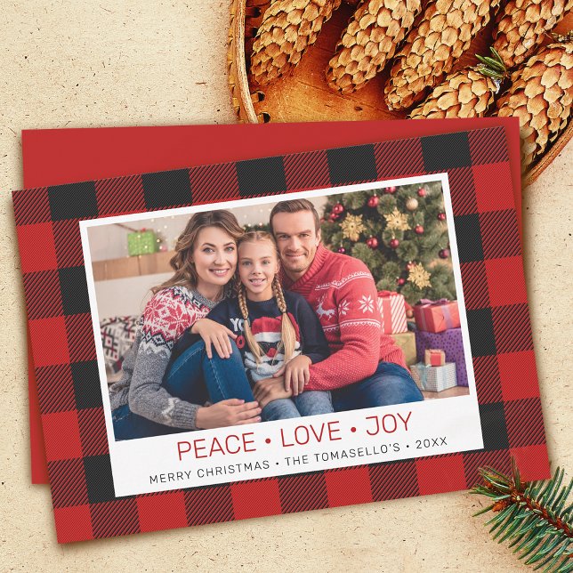 Cartes Pour Fêtes Annuelles Photo à carreaux Country Red Buffalo (Country Red Buffalo Check Plaid Photo Holiday Card)