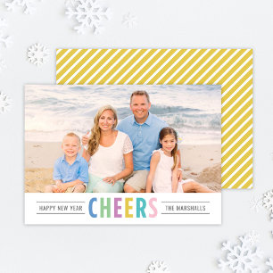 Cartes Pour Fêtes Annuelles Photo à rayure jaune Vive nouvelle année