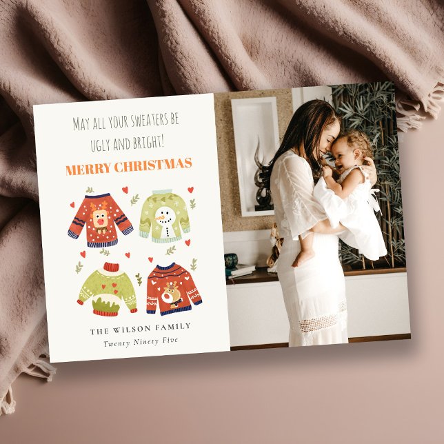 Cartes Pour Fêtes Annuelles Photo amusante hiver Coeurs de Noël moche Sweater (Créateur téléchargé)