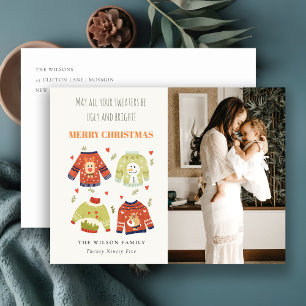 Cartes Pour Fêtes Annuelles Photo amusante hiver Coeurs de Noël moche Sweater