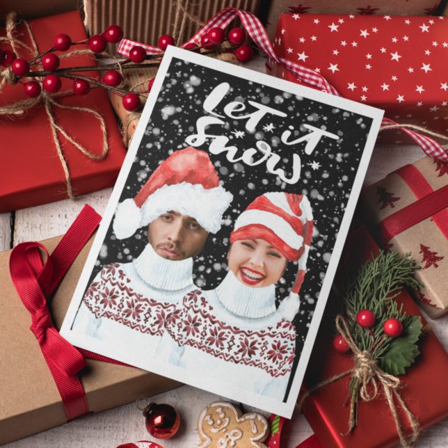 Cartes Pour Fêtes Annuelles Photo amusante Noël personnalisé Laisser neiger (Funny Photo Personalized Christmas Let It Snow Holiday Cards by Ricaso. Add your own faces)