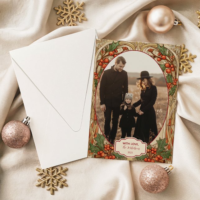 Cartes Pour Fêtes Annuelles Photo Antique Holly Berry Christmas (Créateur téléchargé)