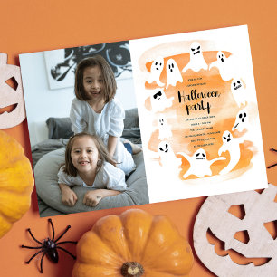 Cartes Pour Fêtes Annuelles Photo aquarelle de fête d'Halloween de fantôme eff