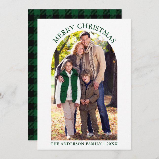 Cartes Pour Fêtes Annuelles Photo Arch Joyeux Noël Vert Plaid (Devant / Derrière)