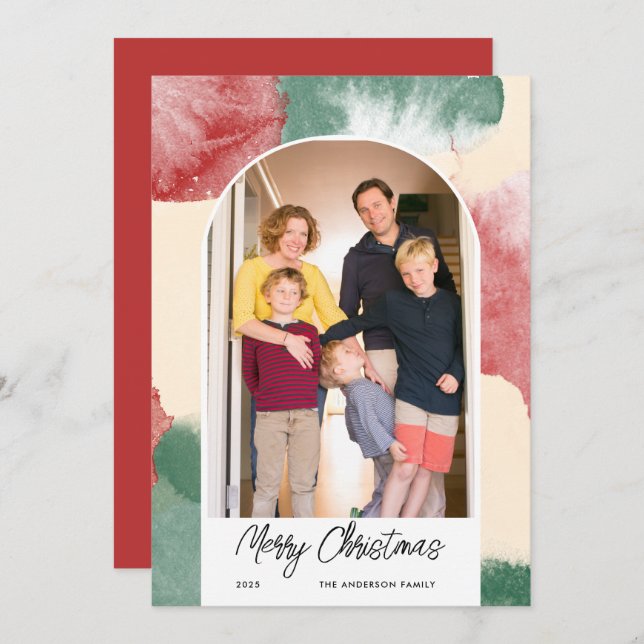 Cartes Pour Fêtes Annuelles Photo Arché de Noël Aquarelle Abstraite (Devant / Derrière)