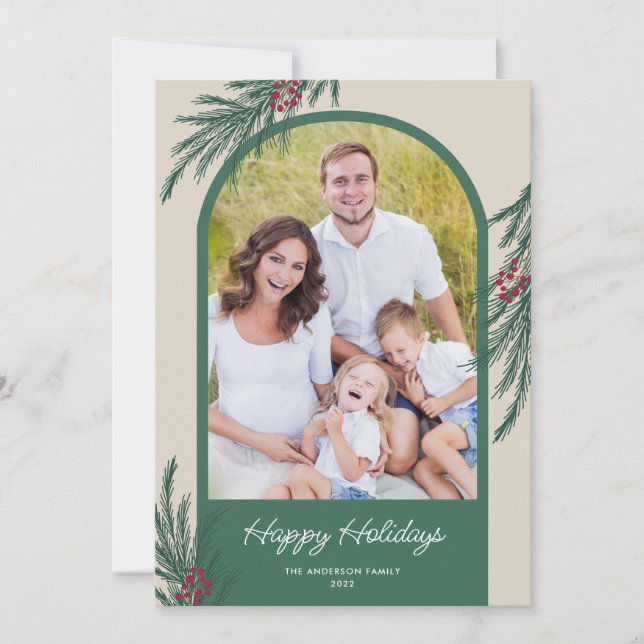 Cartes Pour Fêtes Annuelles Photo arqué Joyeux Noël de verdure hivernale (Devant)