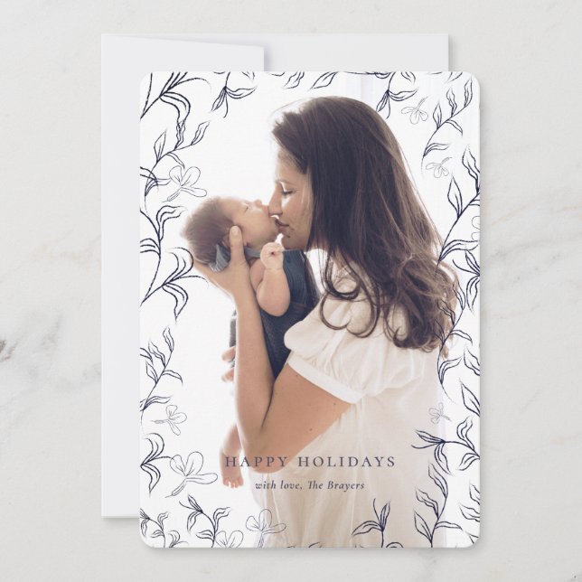 Cartes Pour Fêtes Annuelles Photo Artsy Blue Sketched Folift Frame Photo (Devant)