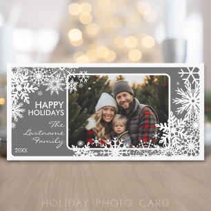 Cartes Pour Fêtes Annuelles Photo avec bordure de flocon de neige - Gris Blanc