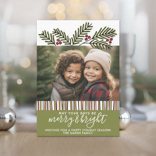 Cartes Pour Fêtes Annuelles Photo avec Branches de pin de Noël Retro