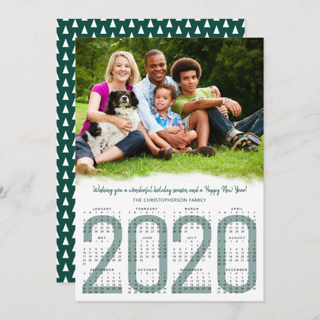 Cartes Pour Fêtes Annuelles Photo avec calendrier 2020 Evergreen Nouvel An (Devant / Derrière)