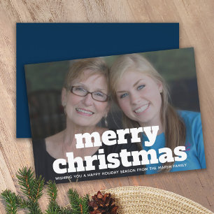 Cartes Pour Fêtes Annuelles Photo avec un joyeux Noël énorme - bleu marine