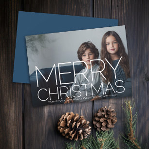 Cartes Pour Fêtes Annuelles Photo avec un joyeux Noël énorme - bleu marine