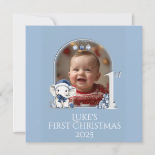 Cartes Pour Fêtes Annuelles **Photo Baby Boy 1er Christmas Flat Holiday Card