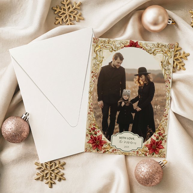 Cartes Pour Fêtes Annuelles Photo Baroque Poinsettia Elegance Christmas (Créateur téléchargé)