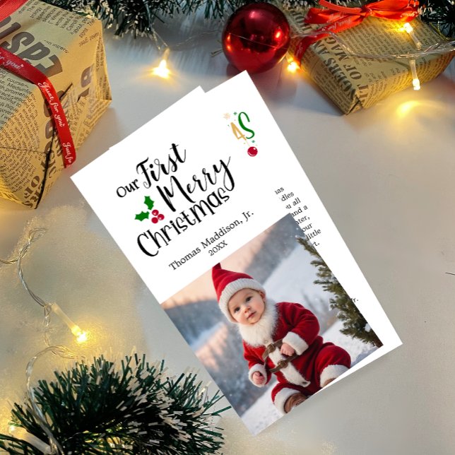Cartes Pour Fêtes Annuelles Photo Bébé Notre premier joyeux voeux de Noël (Créateur téléchargé)