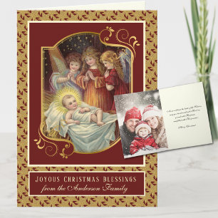 Cartes Pour Fêtes Annuelles Photo Bébé religieux Jésus Anges de Noël