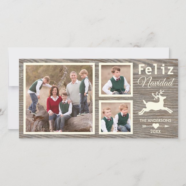 Cartes Pour Fêtes Annuelles Photo beige de Navidad de renne en bois rustique (Devant)