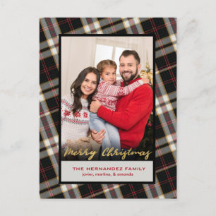 Cartes Pour Fêtes Annuelles Photo Black Gray Plaid Gold Script Christmas